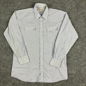 Hoofs Western Shirt Mens Large Blue White Striped Pearl Snap Button Long Cowboy